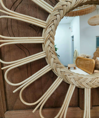 New Rattan Mirror Palm