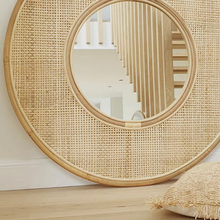 Miroir rond en rotin Eline naturel - Miroir décoratif en rotin