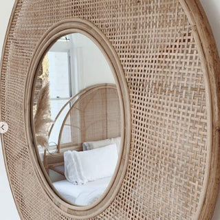Miroir rond en rotin Eline naturel - Miroir décoratif en rotin