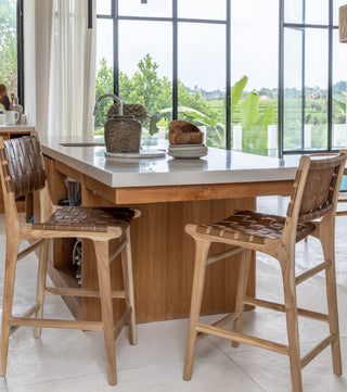 Counter  Stool Brown Woven Leather Eddie