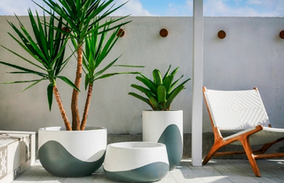 White & Charcoal  Waves Concrete Planters