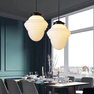 Vintage Geometric Pendant Light, White Milk Glass