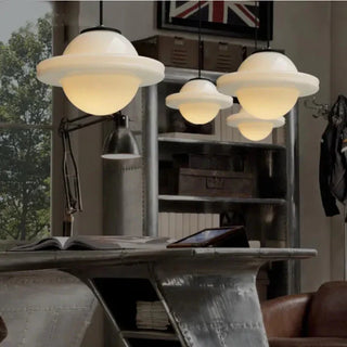 Vintage Geometric Pendant Light, White Milk Glass
