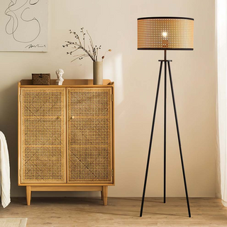 Rattan Tripod Floor Light, Warm Ambient Design