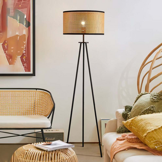 Rattan Tripod Floor Light, Warm Ambient Design