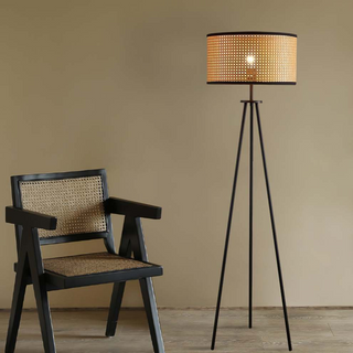 Rattan Tripod Floor Light, Warm Ambient Design