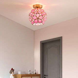 Floral Design Glass Ceiling Light Fixture, Decorative Illumination