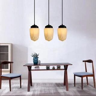 Vintage Geometric Pendant Light, White Milk Glass