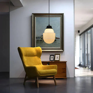 Vintage Geometric Pendant Light, White Milk Glass