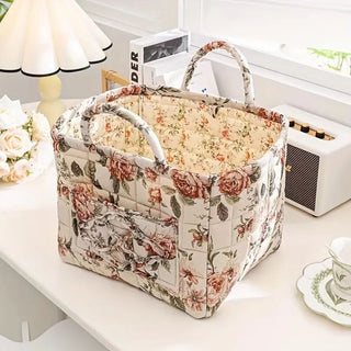 Floral Print Canvas Storage Basket | Decorative Organizer