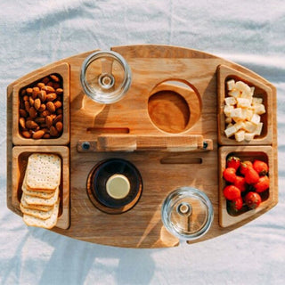 Portable Wooden Wine Picnic Table Foldable Stylish