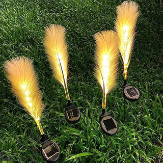 Solar Fiber Reed Outdoor Lighting, Set of Four