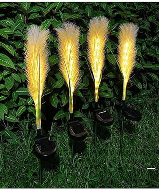 Solar Fiber Reed Outdoor Lighting, Set of Four