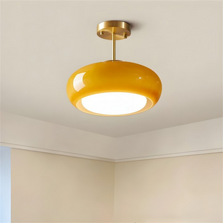Vintage Round Glass Ceiling Fixture, Retro Style