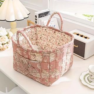 Floral Print Canvas Storage Basket | Decorative Organizer