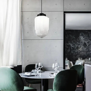 Vintage Geometric Pendant Light, White Milk Glass