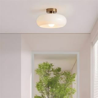 Vintage Round Glass Ceiling Fixture, Retro Style