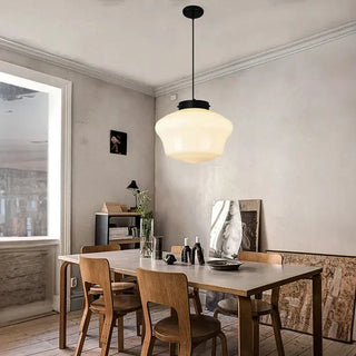 Vintage Geometric Pendant Light, White Milk Glass