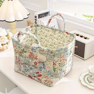 Floral Print Canvas Storage Basket | Decorative Organizer