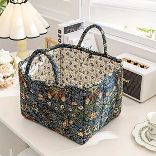 Floral Print Canvas Storage Basket | Decorative Organizer