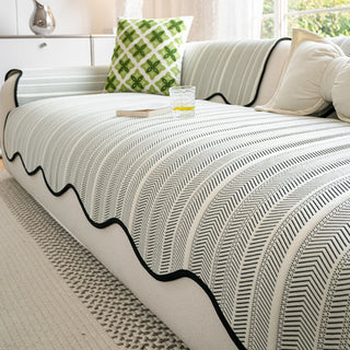 Herringbone Scallop Edge Sofa Cover | Stylish Home Decor