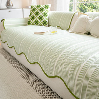 Herringbone Scallop Edge Sofa Cover | Stylish Home Decor
