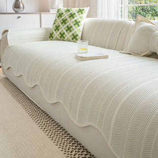 Herringbone Scallop Edge Sofa Cover | Stylish Home Decor