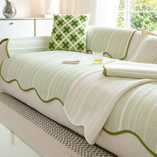 Herringbone Scallop Edge Sofa Cover | Stylish Home Decor