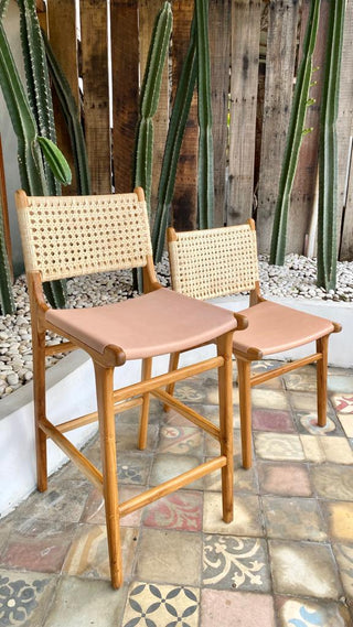 Kaila Midcentury modern cane & leather dining chair