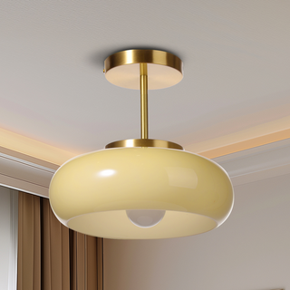 Vintage Round Glass Ceiling Fixture, Retro Style