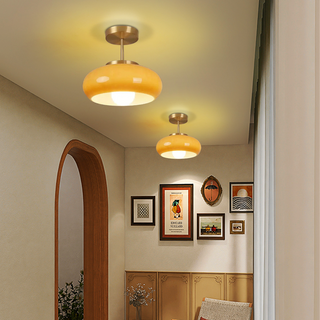Vintage Round Glass Ceiling Fixture, Retro Style