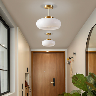 Vintage Round Glass Ceiling Fixture, Retro Style
