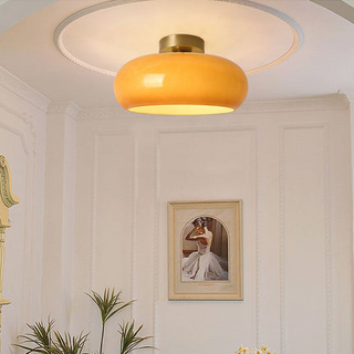 Vintage Round Glass Ceiling Fixture, Retro Style