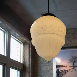 Vintage Geometric Pendant Light, White Milk Glass
