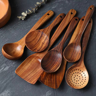 Handcrafted Teak Wooden Kitchen Utensils Set | Natural Finish