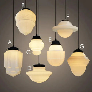 Vintage Geometric Pendant Light, White Milk Glass