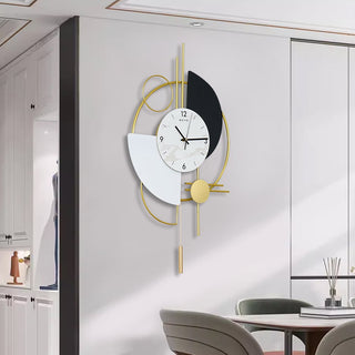 3D Metal Wall Clock With Pendulum  Silent Round Design