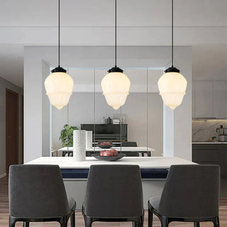 Vintage Geometric Pendant Light, White Milk Glass