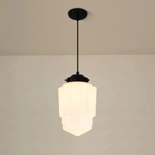 Vintage Geometric Pendant Light, White Milk Glass