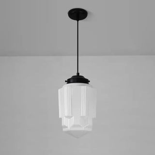 Vintage Geometric Pendant Light, White Milk Glass