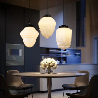 Vintage Geometric Pendant Light, White Milk Glass