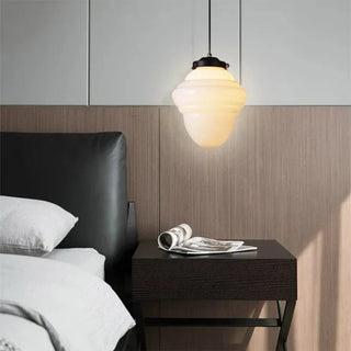 Vintage Geometric Pendant Light, White Milk Glass