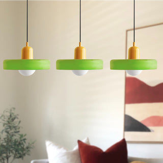 Colored Glass Pendant Light, Three-Headed Design