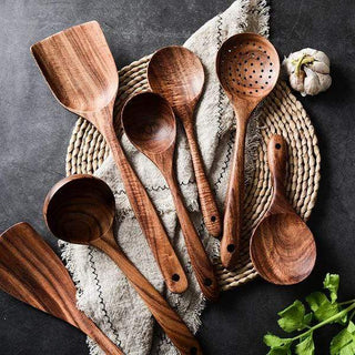 Handcrafted Teak Wooden Kitchen Utensils Set | Natural Finish