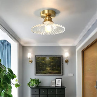 Vintage Clear Glass Petal-Shaped Ceiling Lamp, Ribbed Design