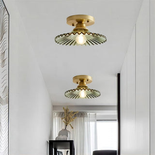 Vintage Clear Glass Petal-Shaped Ceiling Lamp, Ribbed Design