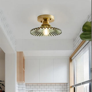 Vintage Clear Glass Petal-Shaped Ceiling Lamp, Ribbed Design