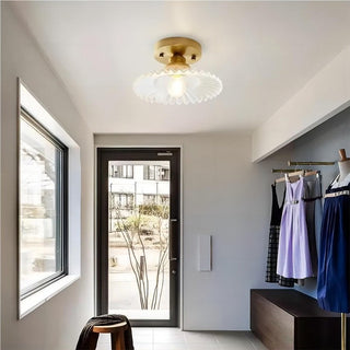 Vintage Clear Glass Petal-Shaped Ceiling Lamp, Ribbed Design