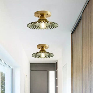 Vintage Clear Glass Petal-Shaped Ceiling Lamp, Ribbed Design