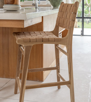 Counter  Stool Brown Woven Leather Eddie
